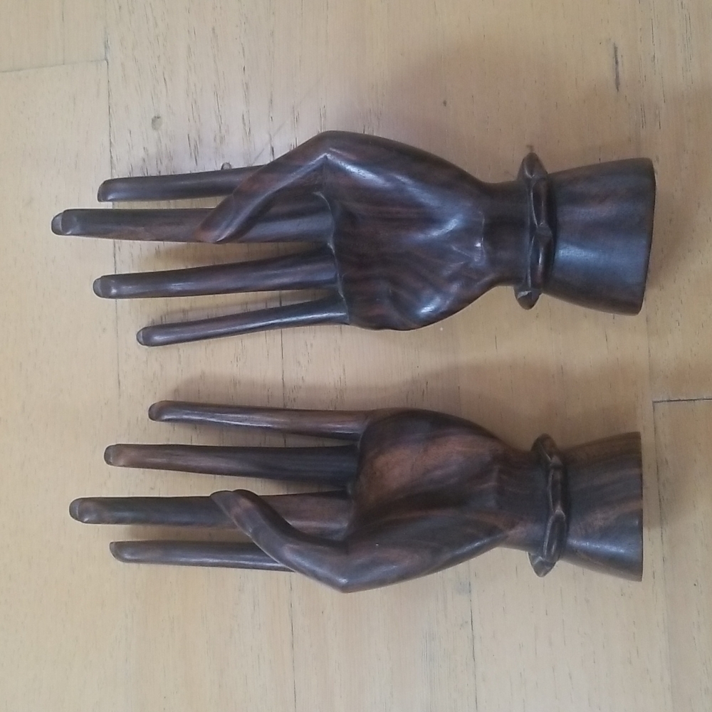 Bali Indonesia Buddha Mudra Hand Carved Coromandel Wood Hands - Picture 14 of 15